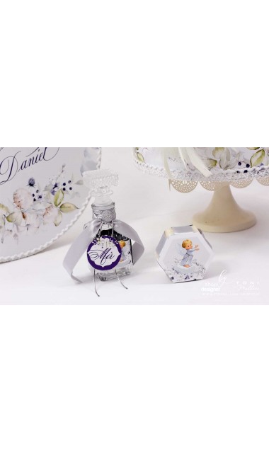 Trusou botez cu ingeri si flori de bumbac personalizat pentru baieti Ingerul Albastru 11